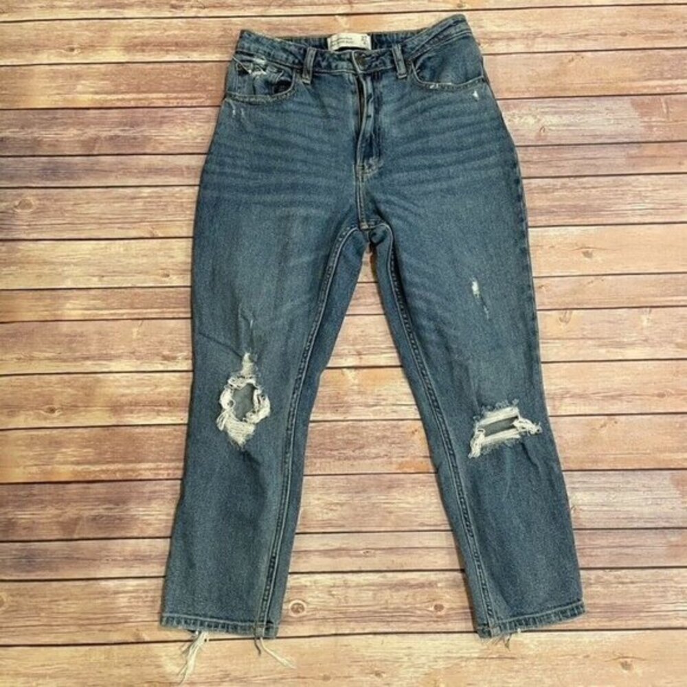 Abercrombie & Fitch Short A&F Mom Jeans High Rise Distressed Medium Wash